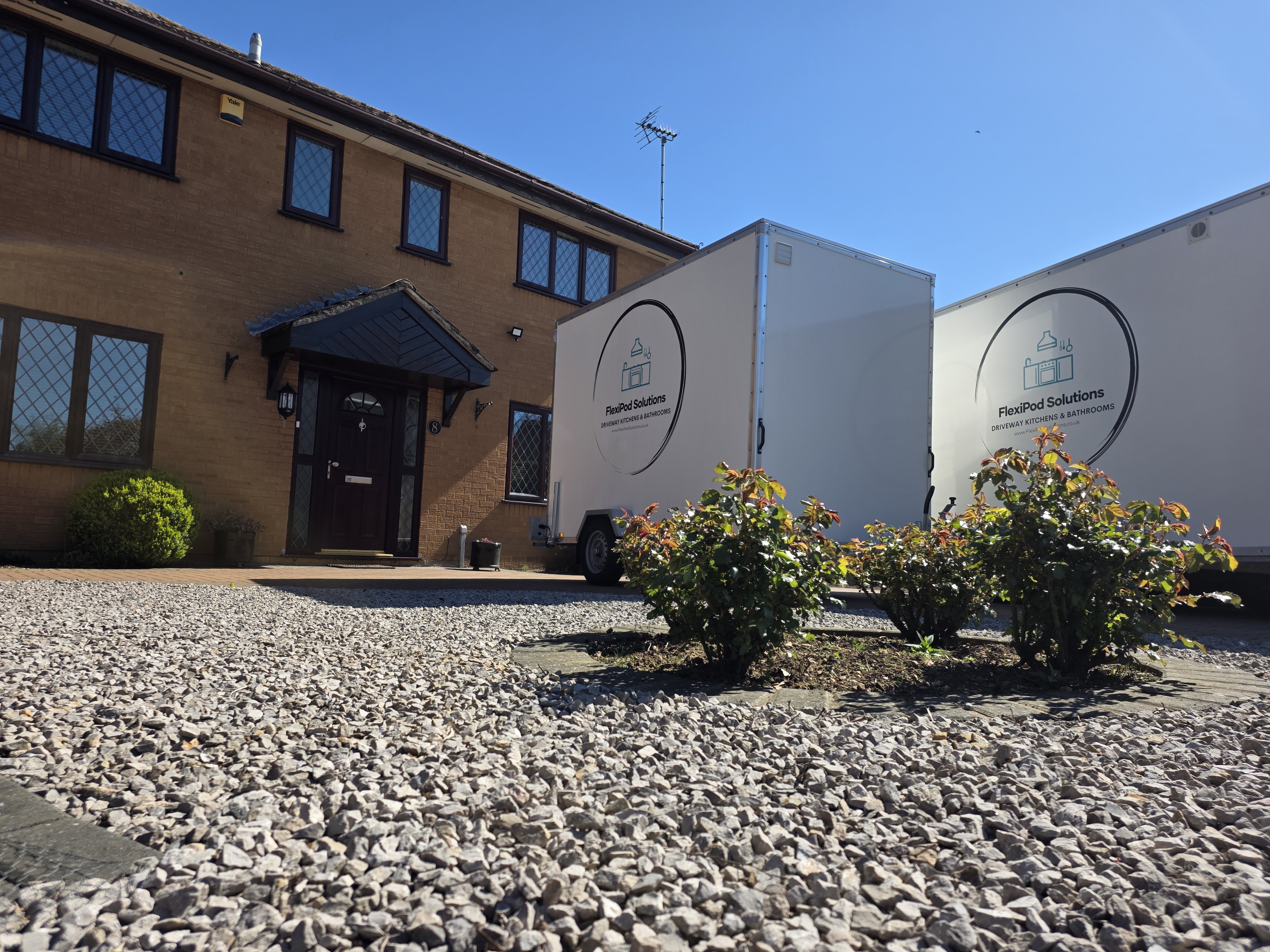 Pod exterior — branded unit on site
